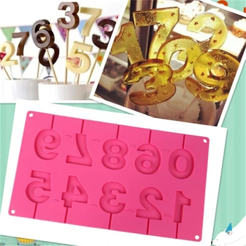 0-9 Numere de Forma Lollipop Mucegai Silicon 3D Realizate manual Fraier Batoane de Ciocolată Lollipop Mucegai Bastoane de Partid Decor Imagine 0