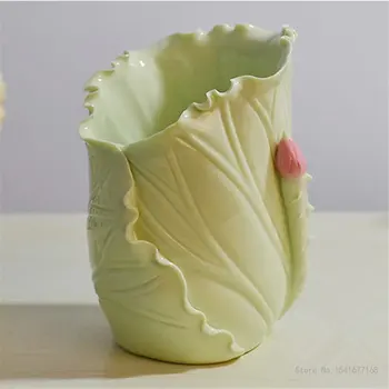 1 buc Chineză manual de verde, frunze de lotus în formă de ceramică toc cadouri creative home office desktop decor de Stocare toc