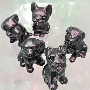 1 buc Naturale Sculptate manual Obsidian câine cristal de vindecare cadou opera de arta pentru decorarea pietre pretioase transport gratuit
