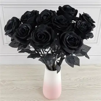 10buc Faux Crescut Veșnică de Simulare Mare de Relastic Negru Ornament de Flori pentru Acasă Decorare Nunta de interior Imagine 0
