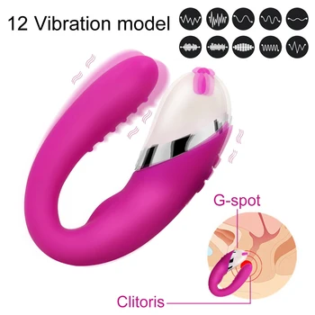 12 Frecvență Vibratoare de tip U Vagin Stimulator Clitoris Masturbator Dual Motors G-spot Anal Vibrator Jucărie Sexuală pentru Cuplu Femeie