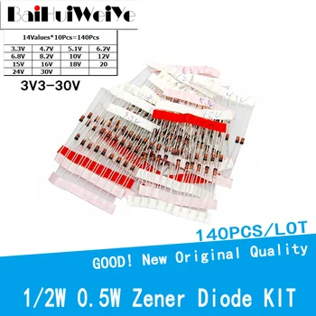 140PCS/LOT 1/2W 0,5 W Dioda Zener Kit DO-41 3.3 V-30V Componentă Diy Kit 14Values*10buc Sortimentul Stabilit Noi Electronice Diy SET