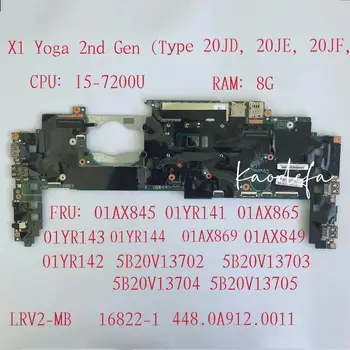 16822-1 pentru Thinkpad X1 Yoga 2nd Gen Placa de baza CPU:I5-7200U RAM:8G FRU:01AX845 01YR141 01AX865 01YR143 01YR144 01AX869