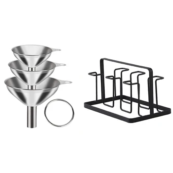 1X 6 Cupe de Sticlă Suport stativ de Uscare Raft Bucătărie Cana de Apa Rack & 3 Pack din Oțel Inoxidabil Set Pâlnii