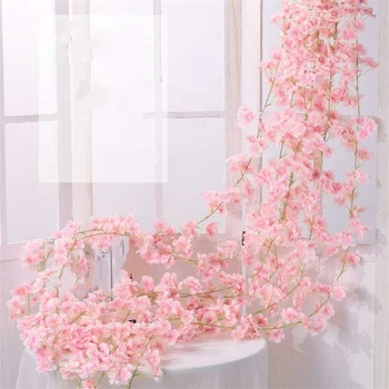 2.3 M Home Decor Artificială De Cireșe Rattan Mare Simulare Cherry Blossom Rattan Hotel Decor Nunta Cu Flori Wal