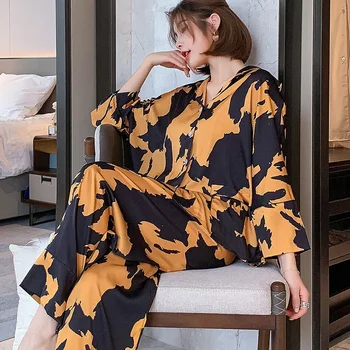 2021 Noi Pijamale, haine de casă Pijamale de Mătase pentru Femei Haine de Acasă Două Seturi de Piese cămășuță de Noapte pentru Femei, cu Maneci Lungi Tricou de Dormit