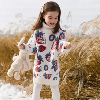 2021 Noua Toamna Iarna Pentru Copii Fete Cald Gros Genunchi-Lungime Rochie Model De Imprimare Guler Maneca Lunga Pulover Tricotate Rochii X07 Imagine 0