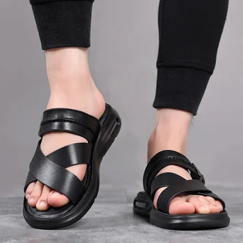2022 Noi de Vara Barbati Slide-uri Anti-Alunecare Calitate piele de Vacă din Piele Pantofi de Lumină Greutate de Agrement Om Liber sandale de Moda
