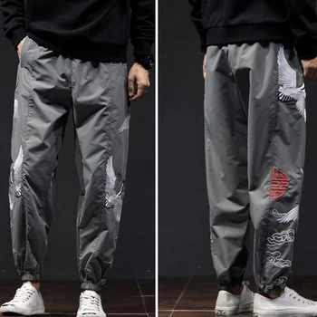2022 Nou Plus Dimensiune Japonez Stil Kimono Pantaloni pentru Bărbați Macara Broderie Casual Adult Pantaloni Cordon Liber Japonia Streetwear