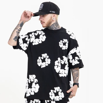 2022 Noua Moda Primavara-Vara Topuri Pentru Barbati Kanye West Îmbrăcăminte Floare de Imprimare tricou Oversize T-shirt Pentru Bărbați Hiphop Style Pânză