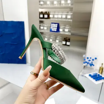 2023 Casual Designer Doamnă Sexy Femei De Moda Pantofi Galbeni Din Piele Cristal Strass Toc Stilet Pompe Zapatos Mujer
