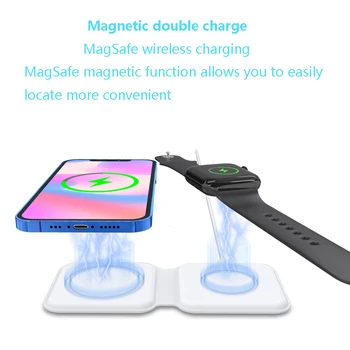 2in1 Magsafe Pliere Dublă Magnetic Wireless Încărcător 15w pentru iphone12 pentru Airpod pentru iwatch Imagine 0