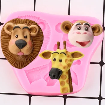 3D Maimuță, Girafa, Leu Matrite de Silicon DIY Copil Ziua de nastere Instrumente de Decorare Tort de Frontieră Fondante Mucegai Bomboane de Ciocolată Gumpaste Matrite Imagine 0