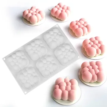 3D Nor de Tort Mucegai Silicon Spuma Matrite Pătrat cu Bule de Mucegai de Copt 6 Orificii Imagine 0