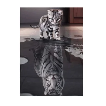 5D Diamant Pictura Cat de Reflecție Tigru Animal de BRICOLAJ Diamant Broderie Cusatura Cruce Mozaic Decor Acasă Cadou de Crăciun