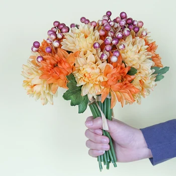 6 Capete Begonia Fructe Artificiale Flori Buchet de Flori de Mireasa cu Flori de Nunta Decor Acasă Fals Dahlia Buchete Imagine 0