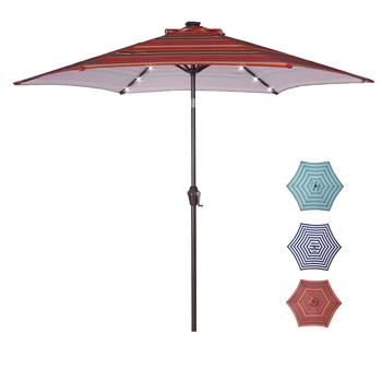 9FT Piață de Masă Umbrela Terasă în aer liber Umbrela cu Buton de Înclinare&Manivela Cu 24 LED 3 Culori[NE-W] Imagine 0