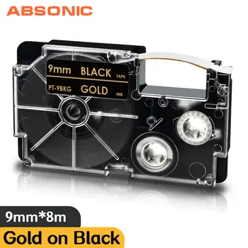 Absonic XR9WE 9mm Latime Caseta de Etichetare pentru Casio XR-9BKG Aur pe Negru Compatibil pentru Casio XR 9BKG KL-60 KL-120 CM-750 Eticheta