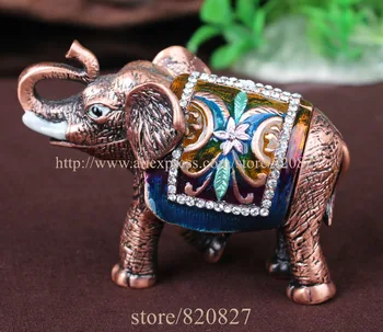 Acasă Decorative Cutie Mică Antichizat cu Flori Elefant Handmade Bijuterii Metal Emailat Trinket Box MINI elefant