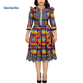 African Rochii pentru Femei Perle Bazin Riche Ceara Print Mozaic Rochii Dashiki Stil African Rochii cu Maneci Lungi WY4339