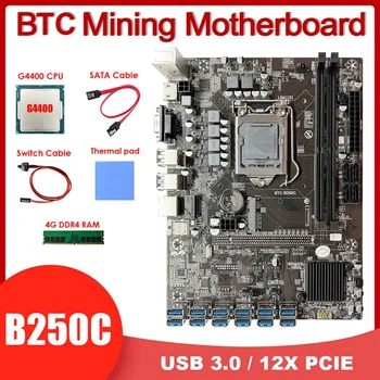 B250C 12 USB3.0 BTC Mining Placa de baza+G4400 CPU+4G RAM DDR4+Comutator Cablu+Cablu SATA+Pad Termic LGA1151 DDR4 MSATA+VGA