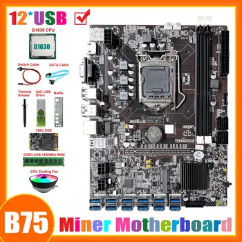 B75 ETH Miner Placa de baza 12USB+G1630 CPU+DDR4 4G RAM+SSD 128G+64G USB Driver+Ventilator+Cablu SATA+Cablu de Switch+pasta Termică