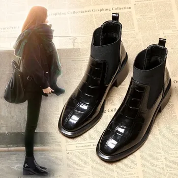 Botas de tacón plano con punta estrecha para mujer, zapatos informales de cuero, de lujo, ligeros, de alta calidad, alin otoño Imagine 0