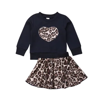 Boutique Copil Haine De Moda Copil Copil Copil Fete Haine Leopard Haine Cu Maneca Lunga Topuri+Fuste Set Rochie