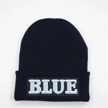 Bumbac Albastru Scrisoare Broderie Îngroșa Tricot Pălărie de Iarnă Pălărie Cald Chelioși Capac Beanie Hat pentru Barbati si Femei 44 Imagine 0