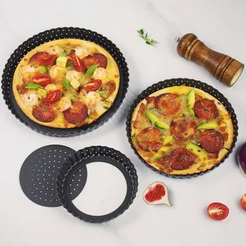 Caneluri Pizza Tigăi cu Fundul Detașabil Găuri Non-Stick Forma Rotunda de Pizza Pietre Tava de Copt Placa de Bucătărie Acasă Panificatie Instrument Imagine 0