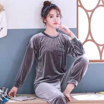 Catifea De Aur Pijama Femei De Primavara Toamna Mâneci Lungi Pot Purta În Afara Student Costum Petrecere A Timpului Liber Versiunea Coreeană Uzura Acasă Două Seturi