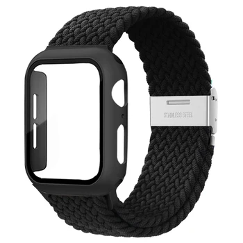 Caz+Curea Pentru Apple Watch Band 44mm cu diametrul de 40mm, 45mm 41mm 42mm 38mm Nailon Elastic Impletit Solo Buclă bratara iWatch Serie 3 4 5 6 7 se