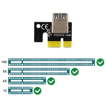 Cele mai noi VER016 PCI-E 1X La 16X USB3.0 GPU Riser Card Cu 10 Condensatori Temperatura de Afișare Tensiune Pentru BTC Miner