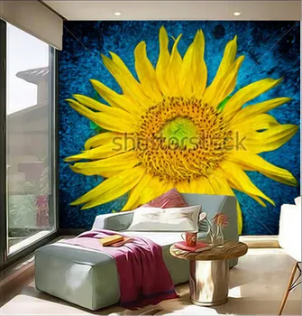 Cele mai recente picturi murale 3D,impresionism floarea-soarelui papel de parede. Living, canapea, TV perete de fundal, dormitor hârtie de perete.
