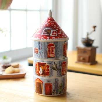 Ceramica Prospețime Castron Creative Drăguț Condimente Borcan Rezervor De Depozitare Cutie De Bomboane 3-Strat Plafonarea
