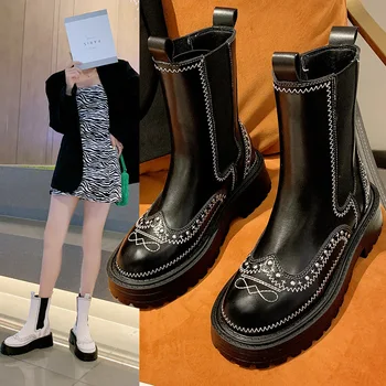 Chelsea Cizme Femei Nou Indesata Cizme Femei de Iarna Pantofi din Piele PU Botine Negre de sex Feminin de Moda Toamna Platforma de Boot