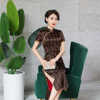 Chineză Stil Vintage Dud Mătase Imprimate De Zi Cu Zi Seara Elegante Banchet Lungi Qipao Rochie Cheongsam Retro Orient Vesridos