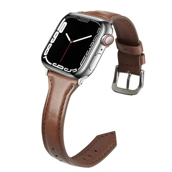 Curea din piele pentru Apple Watch band 45mm 41mm 44mm 40mm iwatch 7 6 5 4 3 SE 42mm 38mm Îngustă, Subțire correa încheietura curea brățară Imagine 0