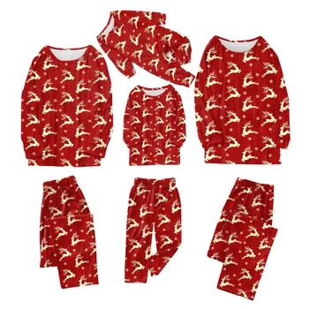 De crăciun, Familia de Potrivire Haine Părinte-copil Acasă Purta Familia Petrecere in Pijama Seturi Roșu de Imprimare de Potrivire Seturi de Pijamale#8
