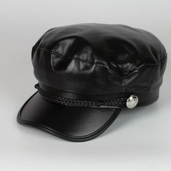 De înaltă Calitate Casual Militar Căpitan Bărbați Femei Pu Plat Pălării Trucker Hat Vintage Negru Sport de baseball Capac