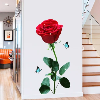 decorațiuni 3d rose autocolant de perete pentru camera de zi auto-adeziv floral de perete decal pentru fete dormitor