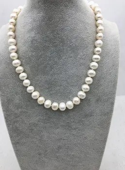 Design unic AA Colier de Perle,9-10mm Alb Reale de apă Dulce Pearl Bijuterii de Nunta,Dragoste,Ziua mamei,Femei Fermecătoare Cadou