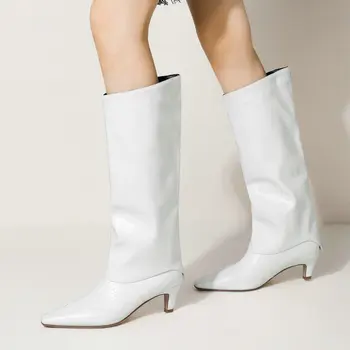 Designer de Brand Faux din Piele Cizme de Moda pentru Femei Deget de la picior Pătrat Bomba Doamnelor Cizme Toamna Iarna Nou Set de Picioare Cizme Înalte Alb