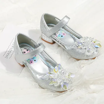 Disney princess pantofi de primăvară nouă sticlă de flori copilul singur pantofi fetita de dans pantofi rochie pulbere de aur pantofi de cristal Imagine 0