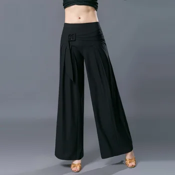 Doamna Negru de Dans latino Practică de Concurență Pantaloni de Moda de Dans Wide-legged Talie Mare Largă picioare Pantaloni Lungi H717