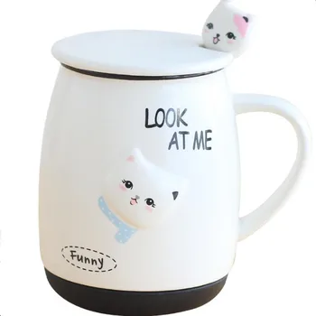 Drăguț cana ceramica coreean creative cupa personalitate cuplu cafea cu lapte de mare capacitate simplu cana cu capac lingura