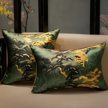 DUNXDECO Artă Chineză Acasă față de Pernă Canapea Perna Decorativa Caz de Lux de Aur Negru Verde Vintage Copac Jacquard Canapea Coussin
