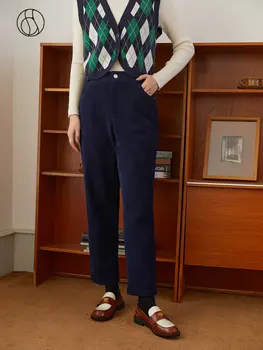 DUSHU Talie Inalta Femei Bleumarin de Catifea Liber Trunchiate Pantaloni de Iarnă se Ingroase Interior Periat Design Femeile 2022 Pantaloni