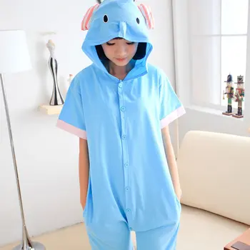Elefant Kigurumi Scutec Pentru Adulti Femei De Animale Pijamale Cu Maneca Scurta Bumbac, Pijamale Onepiece Vara Pijama Cosplay