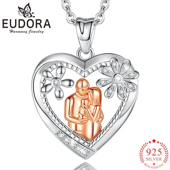 Eudora Argint 925 Familie de Trei Colier Pandantiv Inima Colier Rafinat Bijuterii de Ziua Mamei, Cadouri pentru Femei